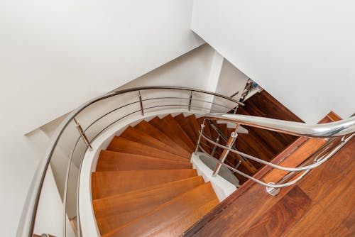 Modern stairs with railings in light house