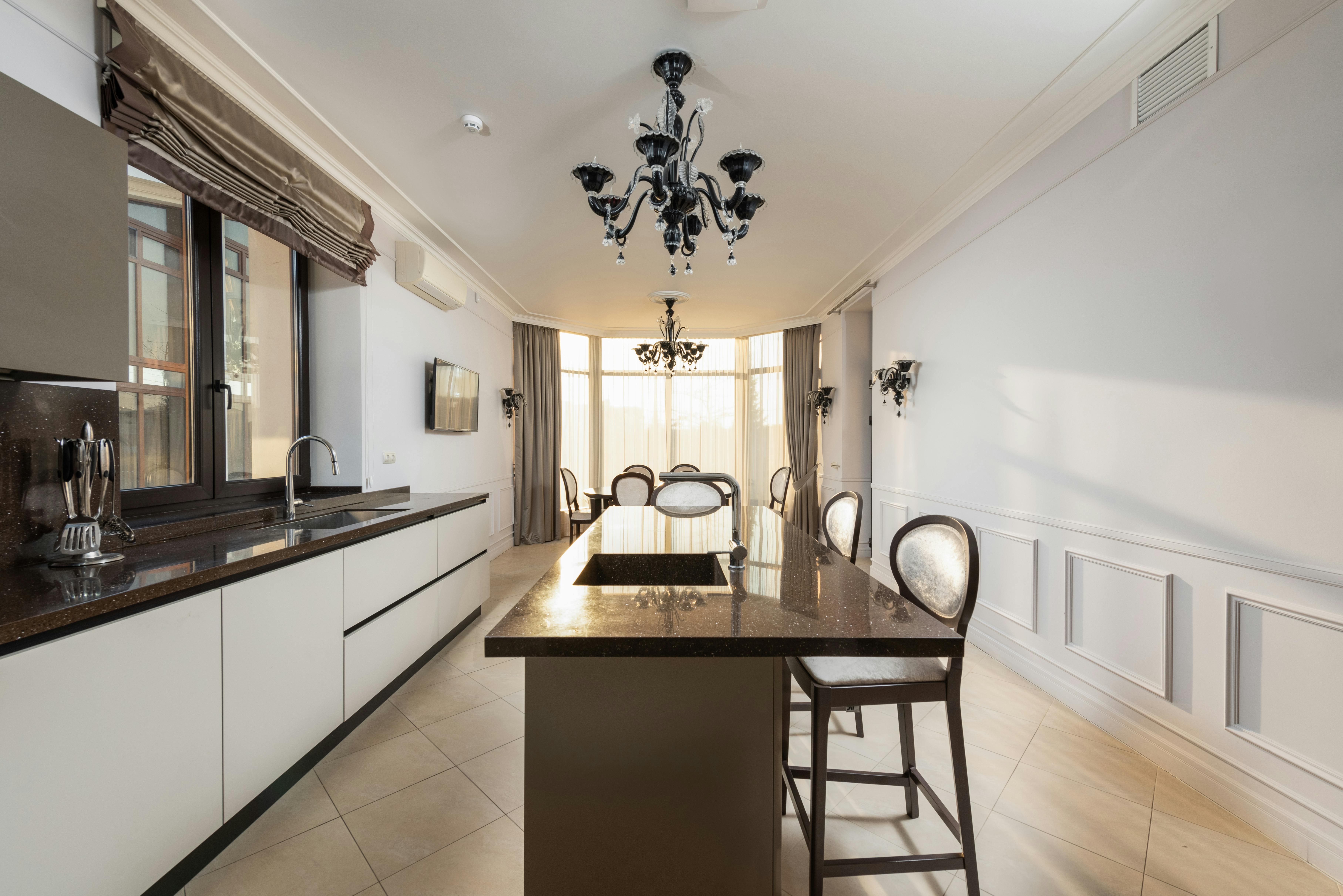 interior of stylish kitchen with table