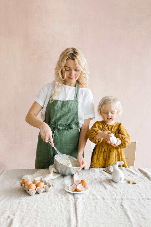 Mum and daughter baking