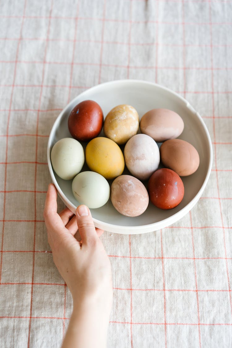 Easter Eggs On White Ceramic Plate