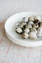 Quail eggs placed on white plate