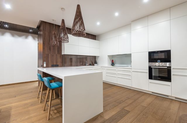 Open concept kitchen remodel with pendant lighting Las Flores foothills
