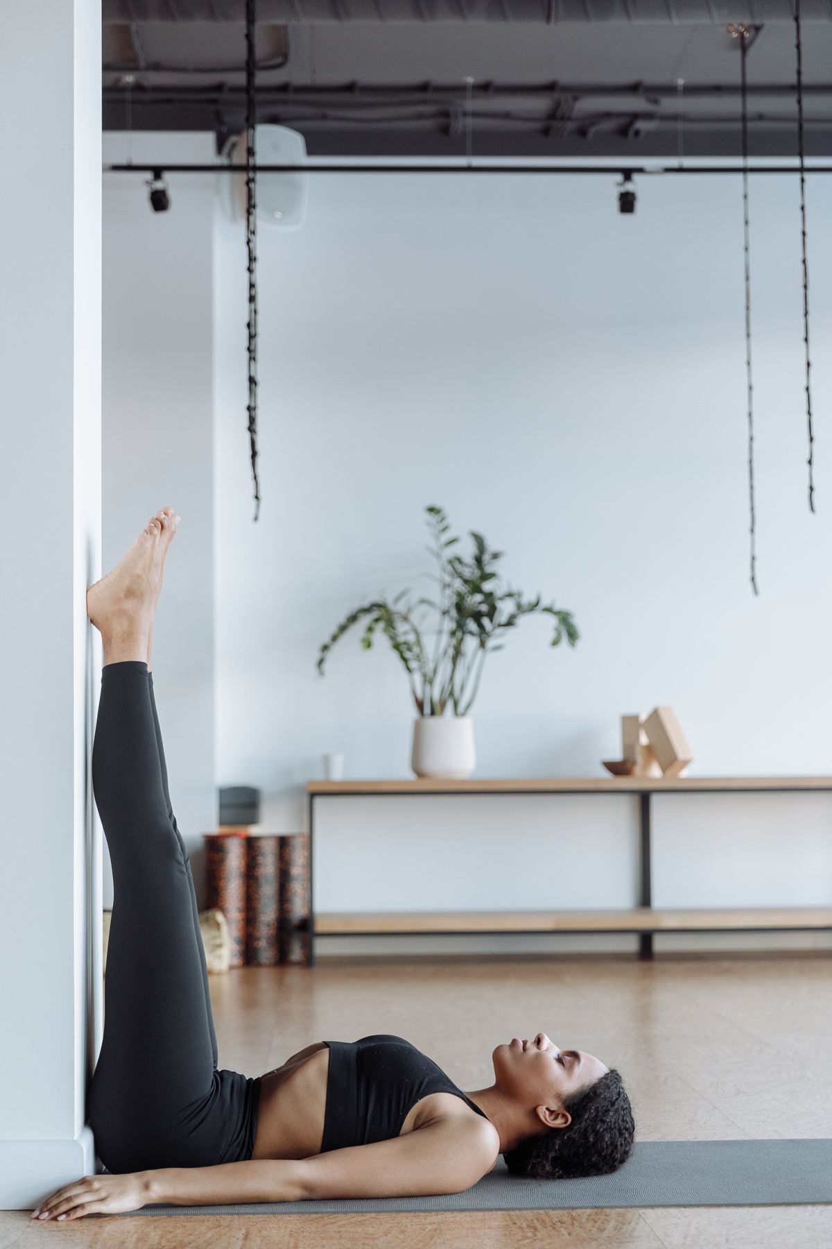 Woman relaxing after a yoga session