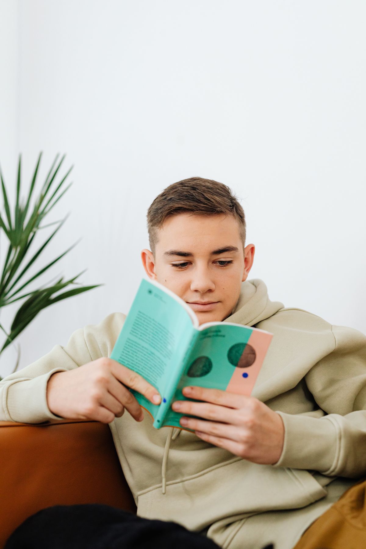 Teenager reading at home