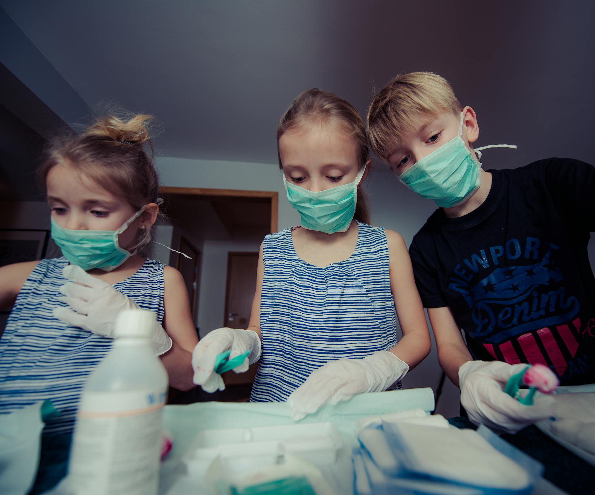 Three Children Wearing Face Masks