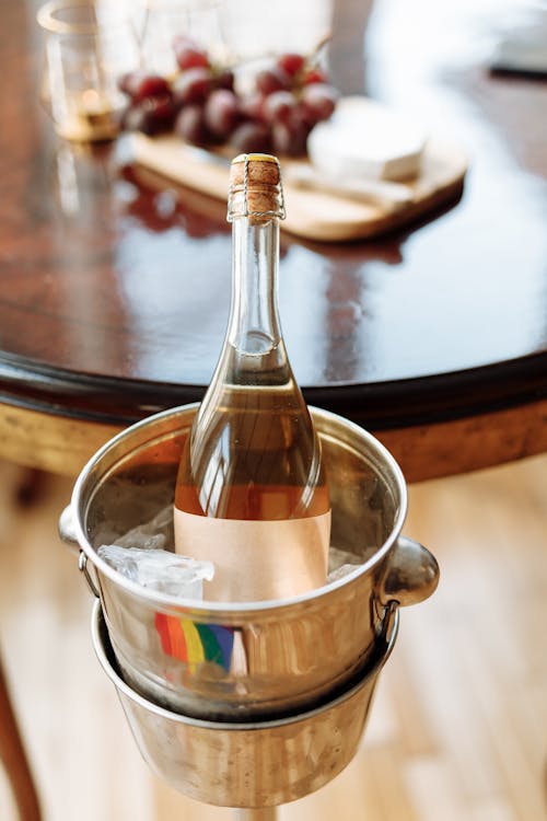 Free Chilled Champagne Bottle in an Ice Bucket Stock Photo