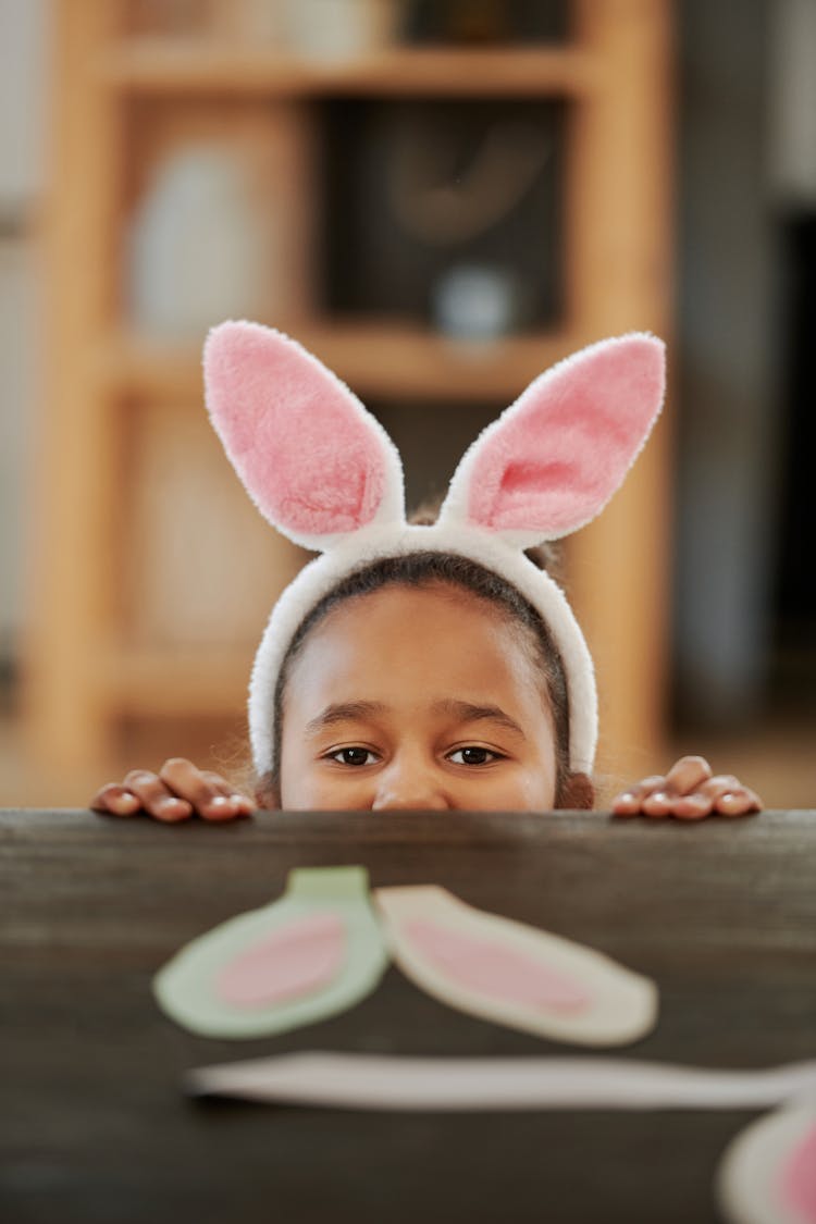 Girl Wearing Pink Bunny Ears Costume