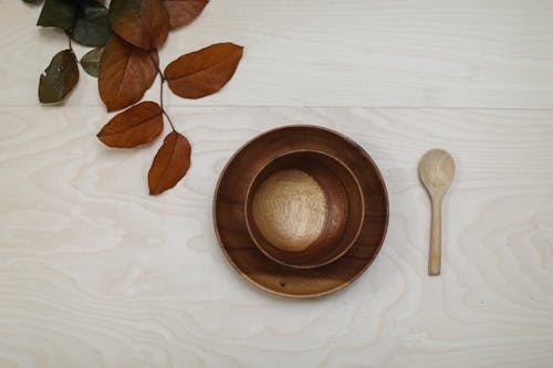Free Wooden Tableware and Spoon Stock Photo
