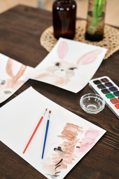 Painting Materials on Wooden Table