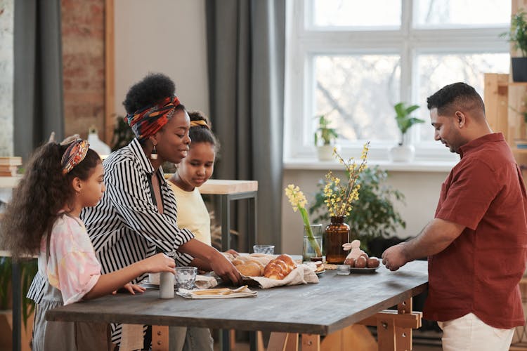 A Family Having A Feast Day