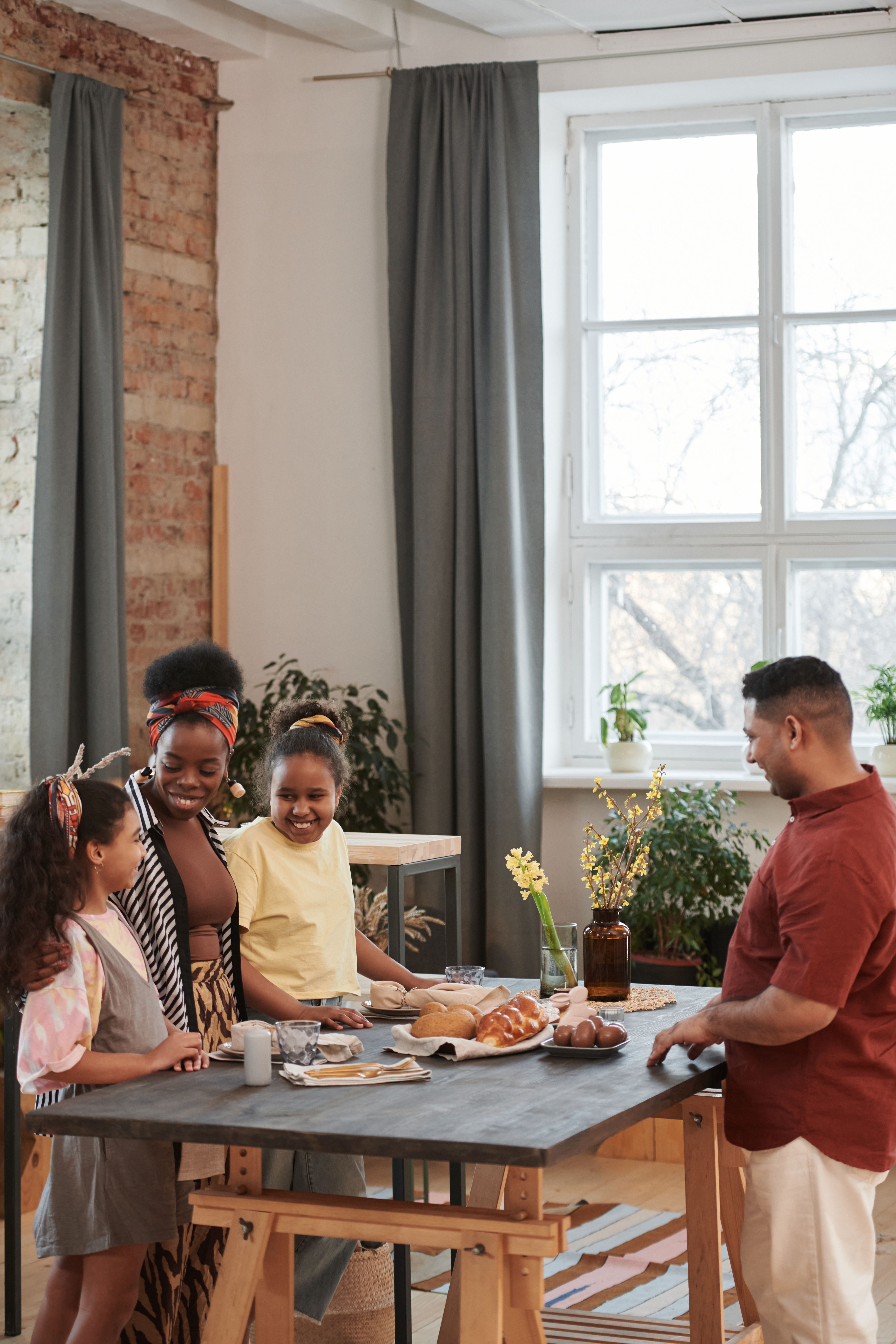A family gathered around a dining table