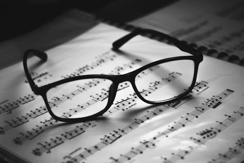 Eyeglasses placed on music book