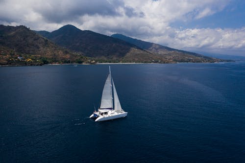 A Yacht Sailing in the Ocean