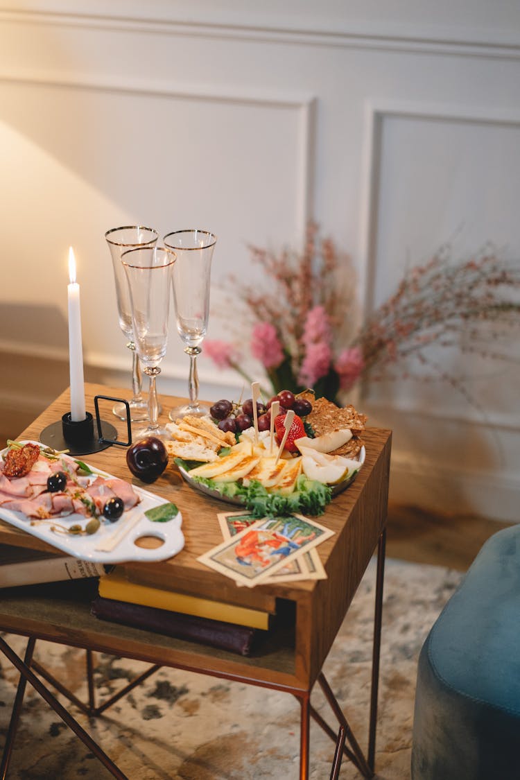 Snacks And Glasses On A Table