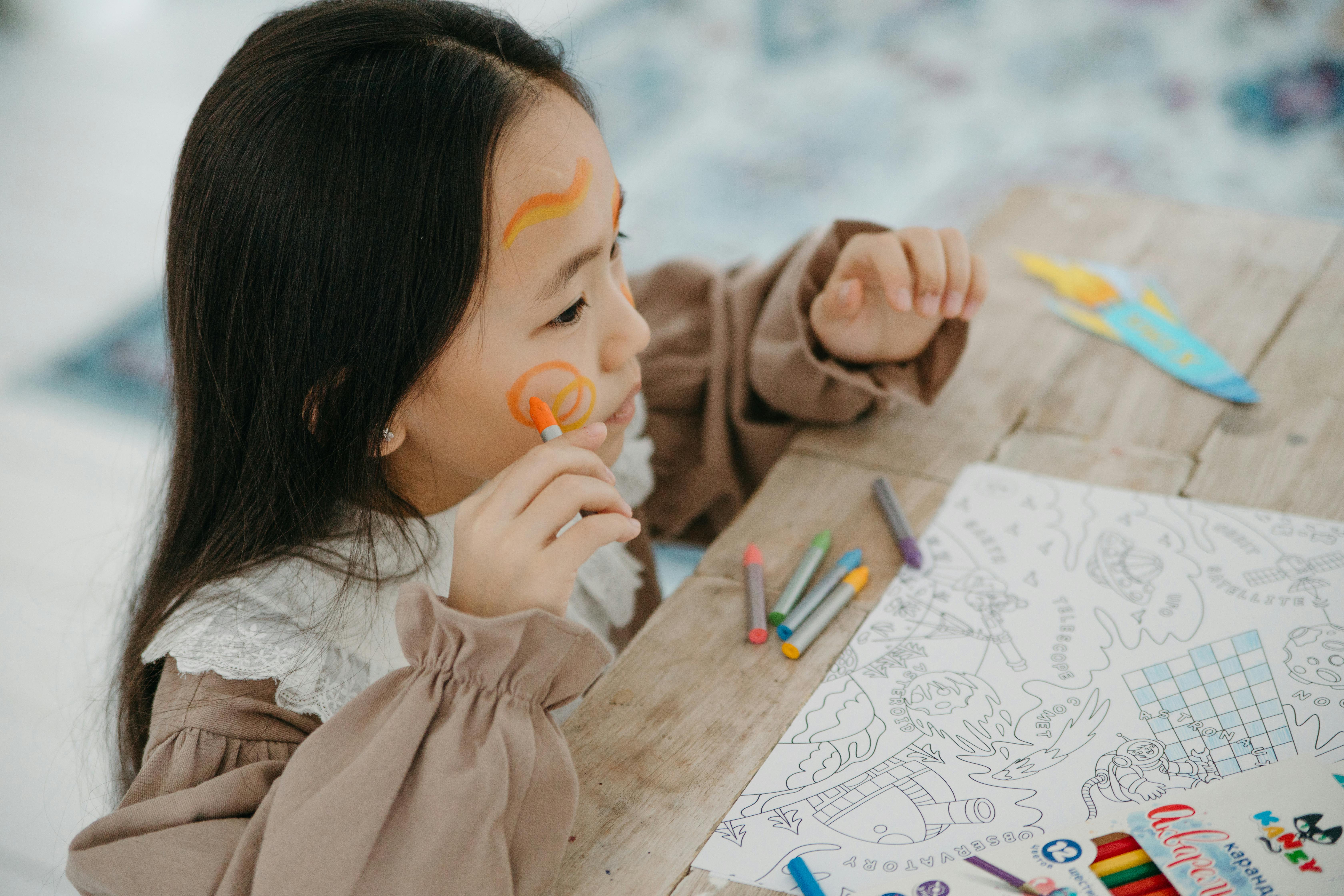 a girl drawing circles on face