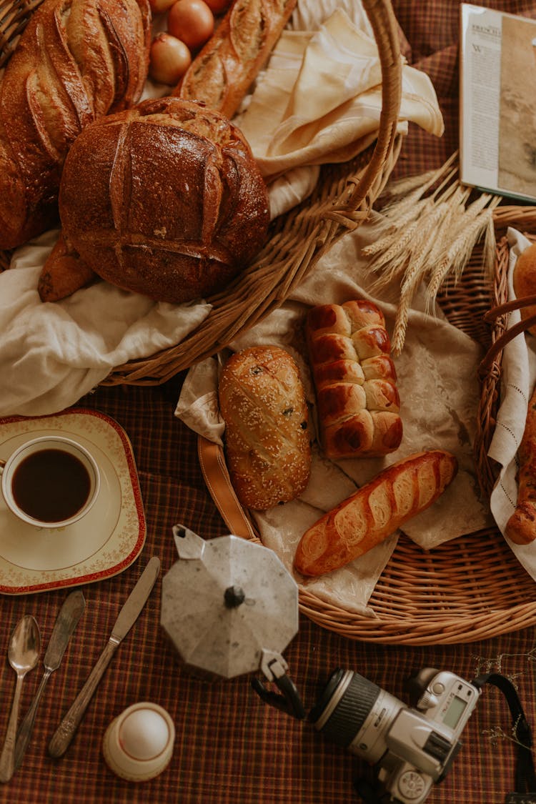 Fresh Loaves Of Bread In Basket