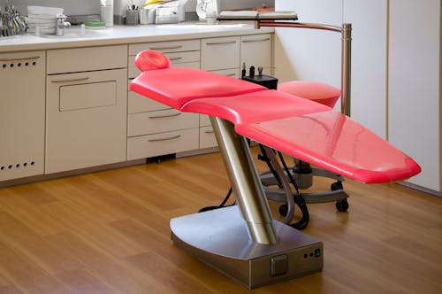 Gray Metal Framed Red Dental Treatment Chair