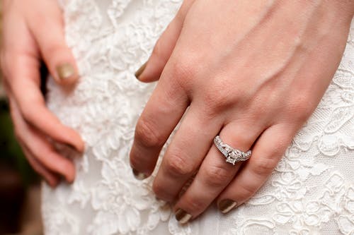 A Hand Wearing Silver Diamond Ring