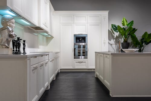 Contemporary stylish kitchen with white furniture