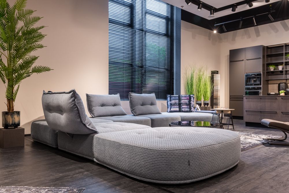 Soft gray sofa in a modern living room