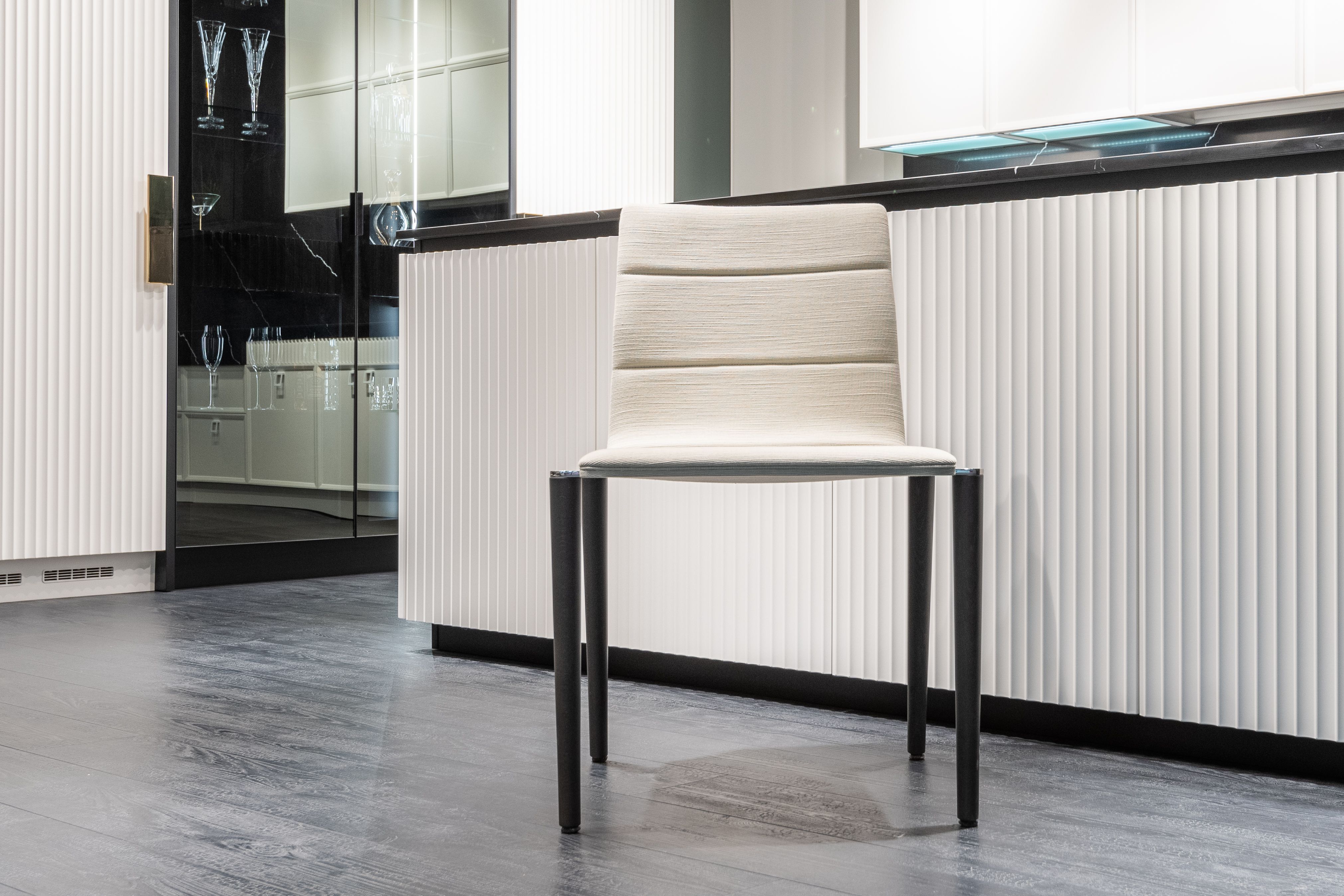 modern parsons chair silhouette in a minimalist dining room