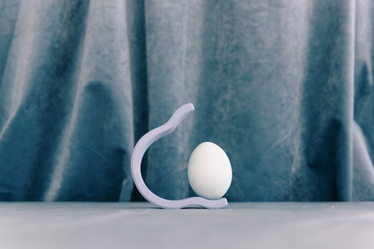 White Egg In Minimalist Blue Background