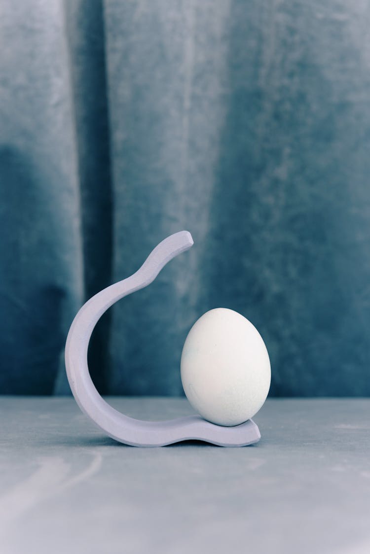 White Egg On A Concave Holder