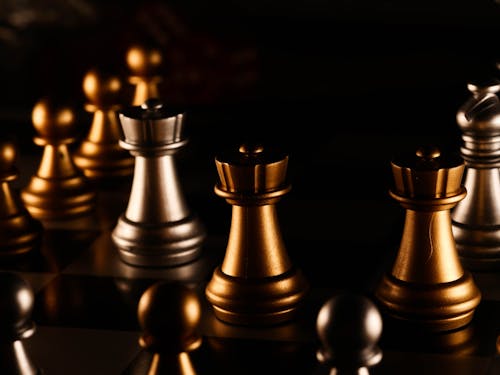 Gold Chess Pieces in Close Up Shot