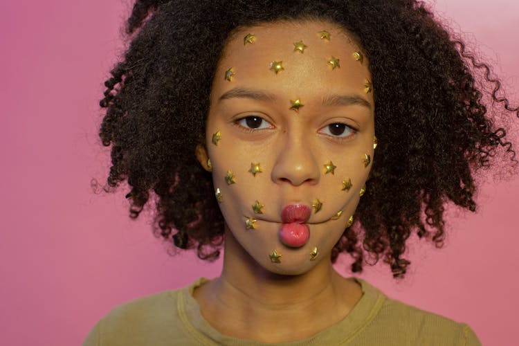 Black Girl With Star Sequins On Face