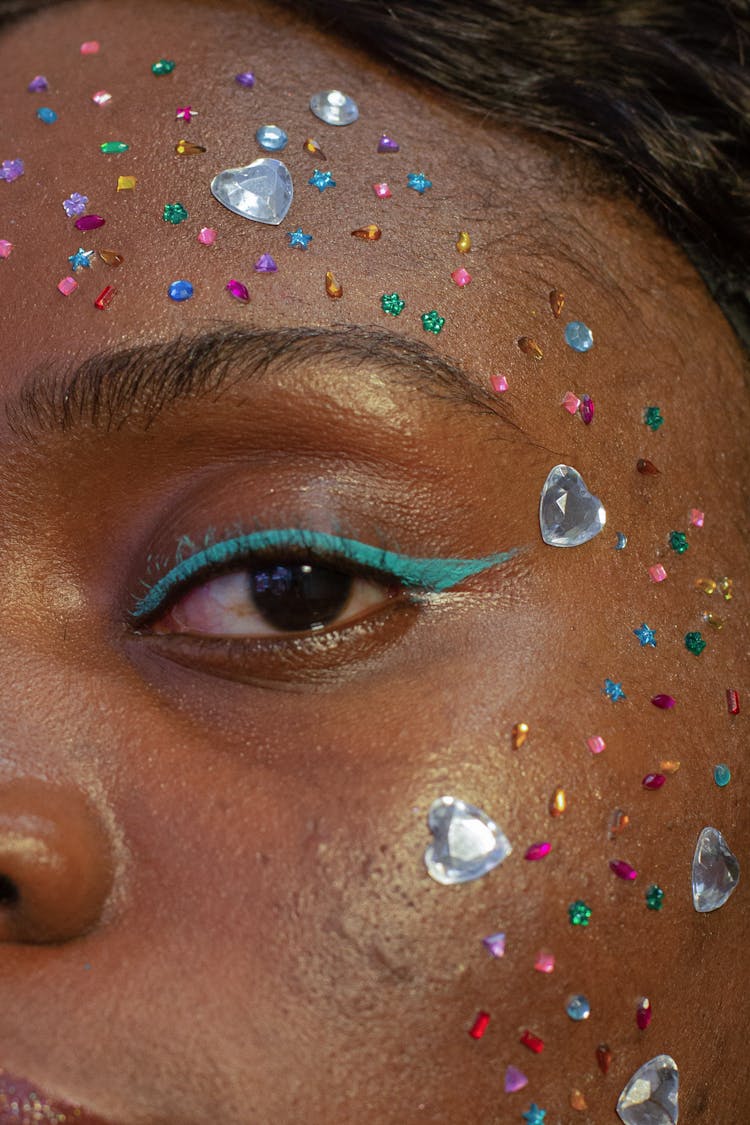 Crop Black Woman With Shiny Sequins On Face