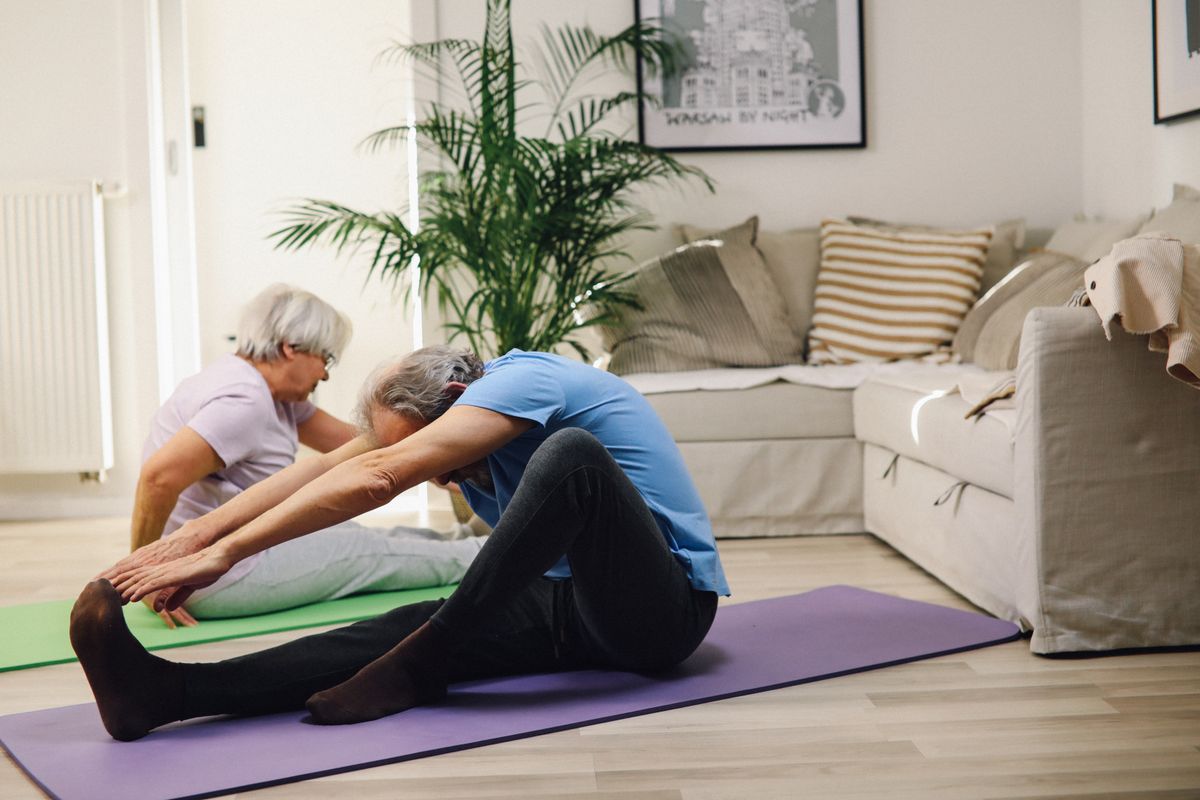 Gentle evening stretches at home before bed