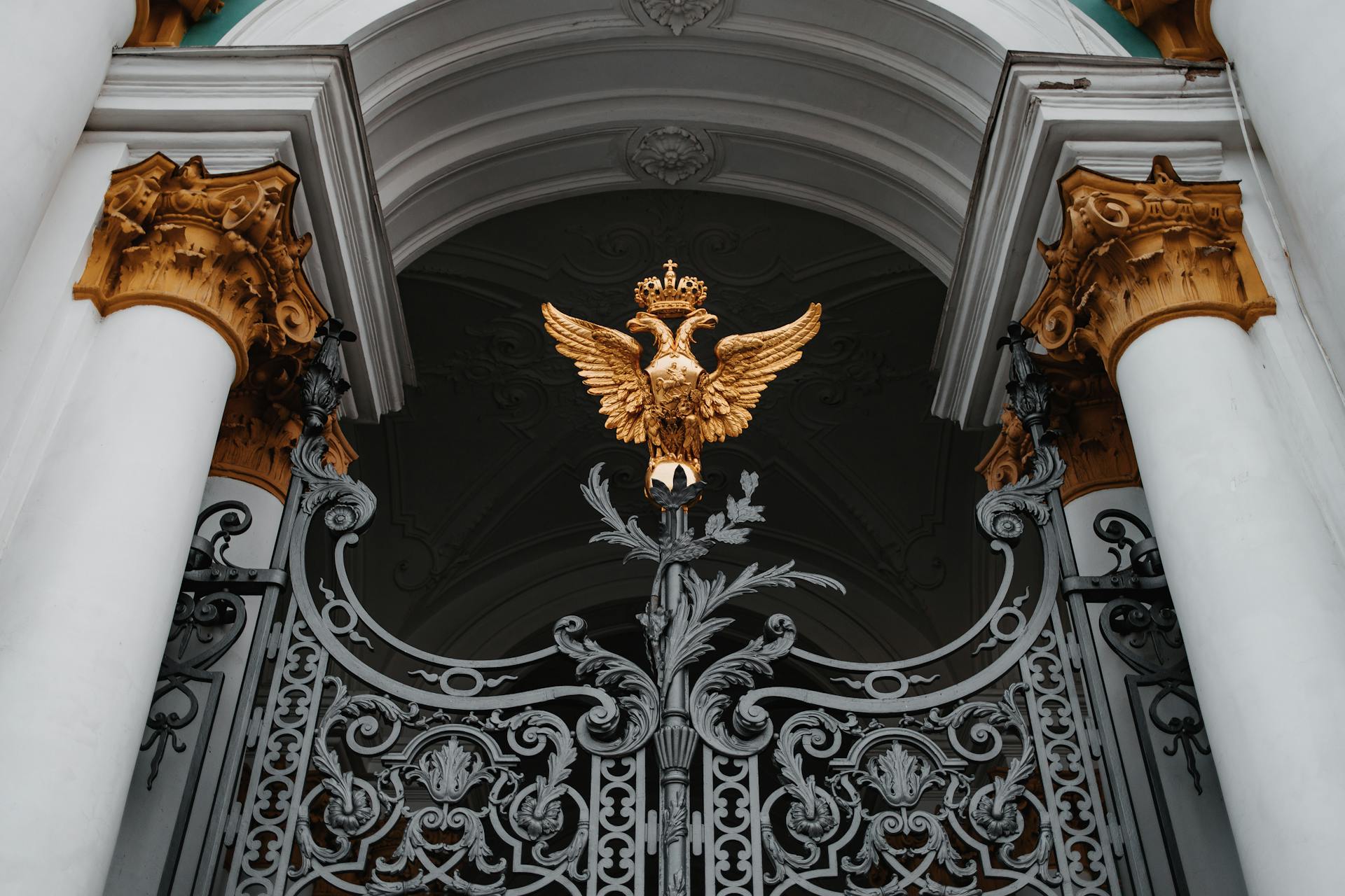 A Gold Double Headed Eagle on the Gate of Winter Palace in St. Petersburg, Russia