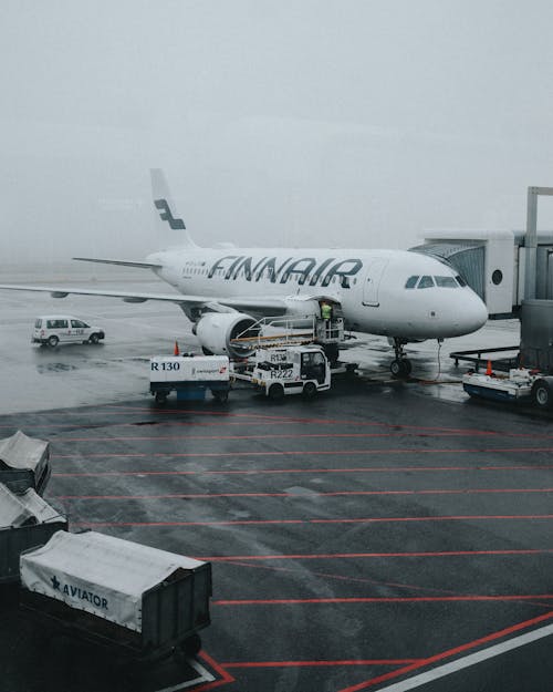 White and Blue Airplane on Airport