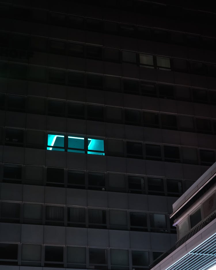 Light In Dark Office Building At Night