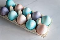 Blue Egg on Brown Egg Tray
