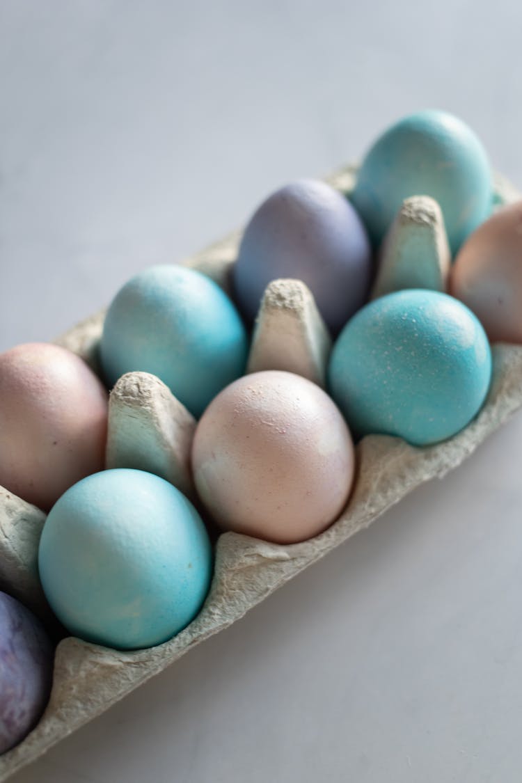 Close-up Of Easter Eggs Painted With Pastel Colours 