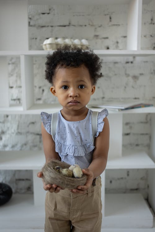 Girl Holding a Nest of Bird with Eggs