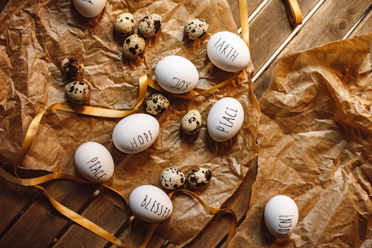 Easter Eggs With Words Written On Them 