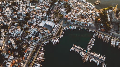 Aerial View of Scenic Coastal Town Harbor · Free Stock Photo