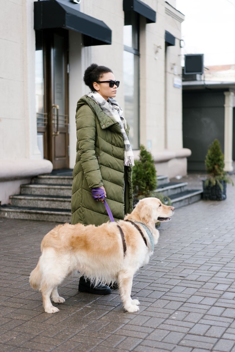 Woman in puffer jacket walking in winter