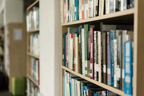 Free Close-Up Shot of Books on a Bookshelf Stock Photo