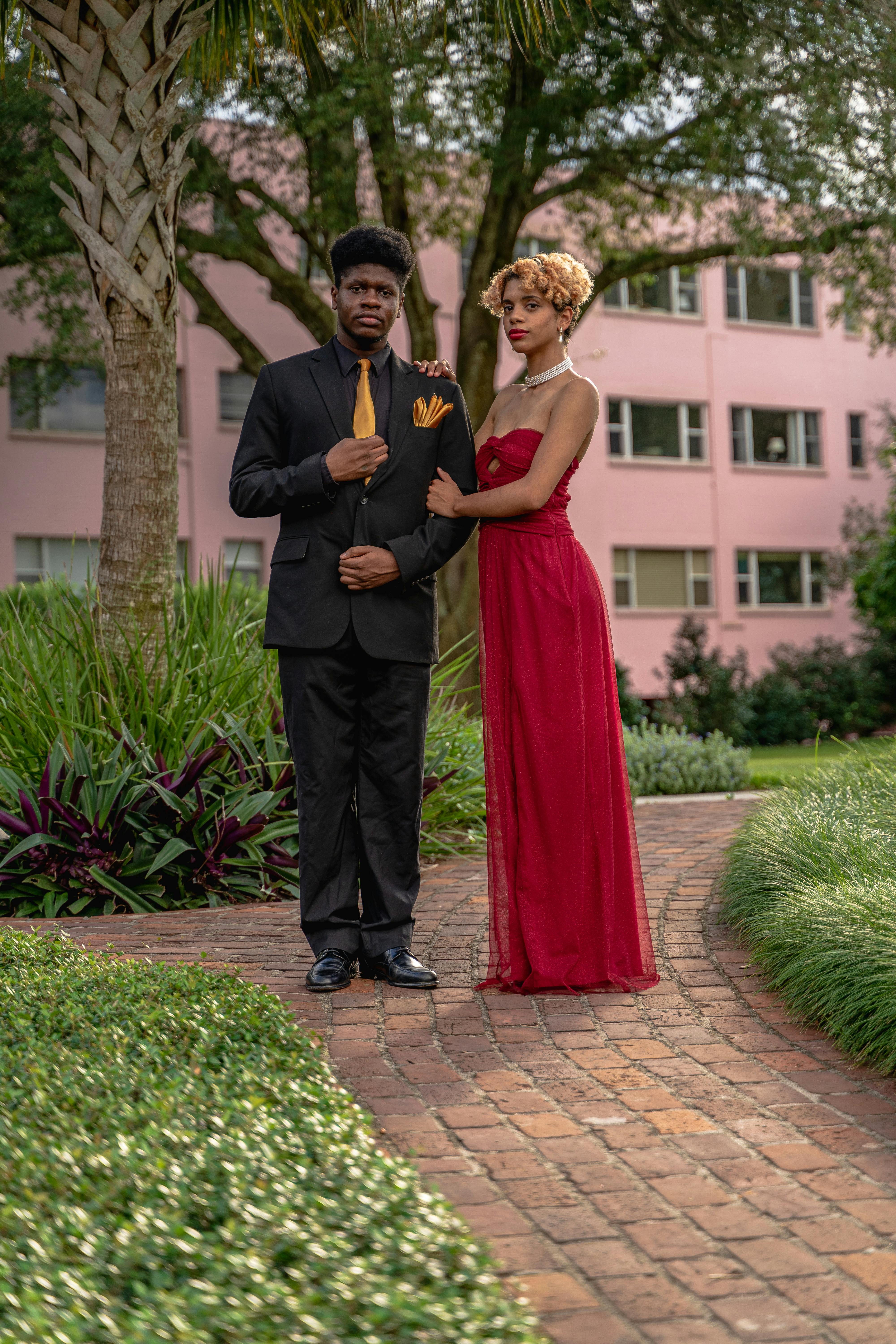 elegant couple in garden