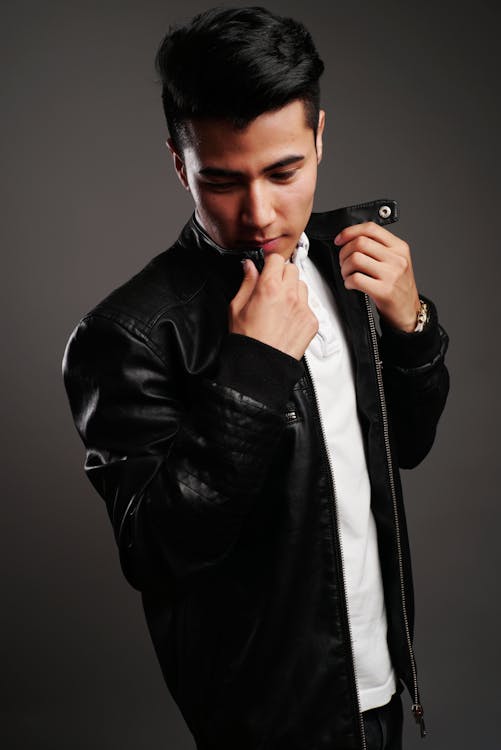 Free Man in Black Leather Jacket Stock Photo