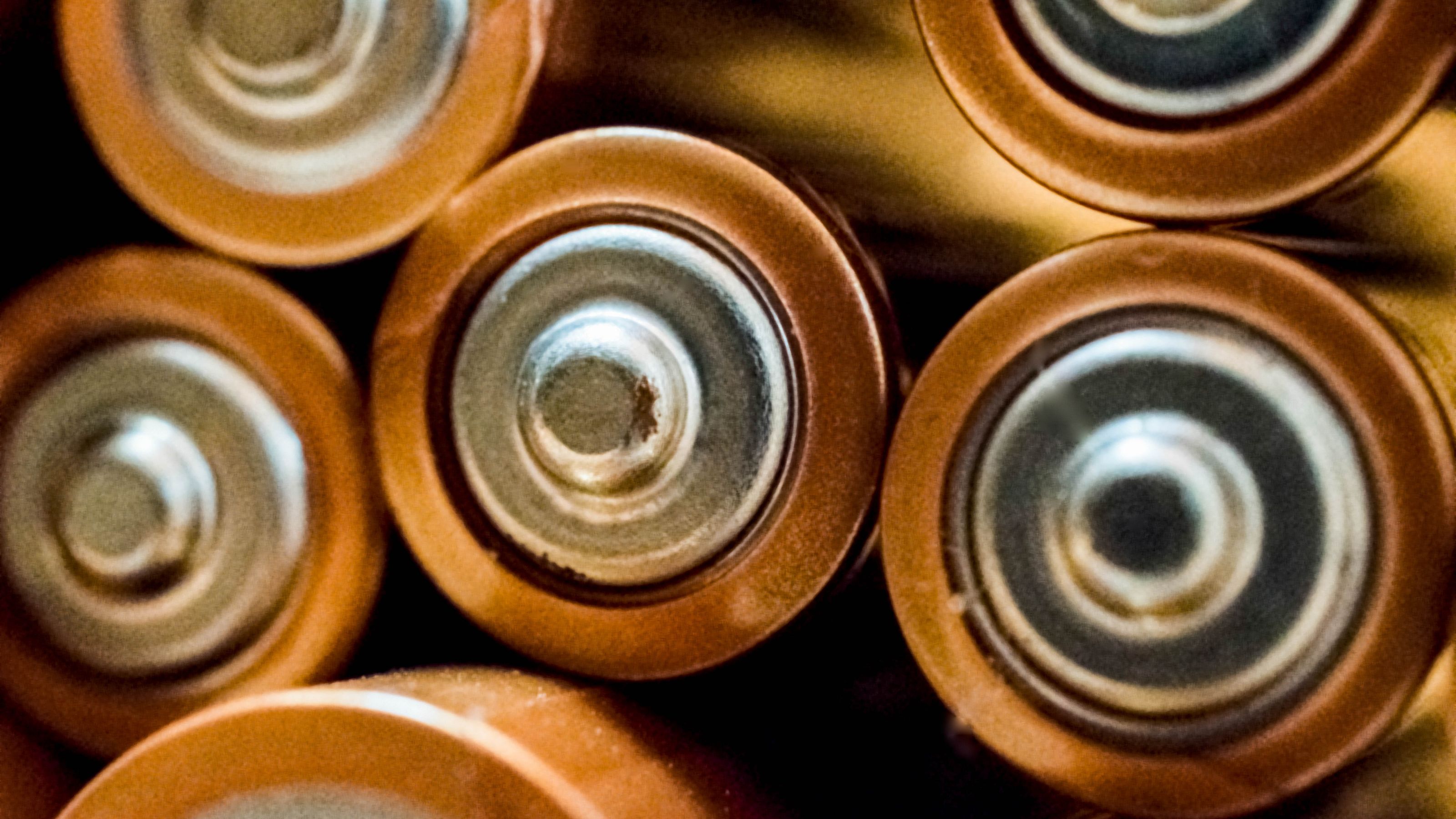 Close-up of grouped cylindrical battery cells