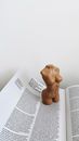 From above of creative candle with shape of woman body placed on page of opened book at home