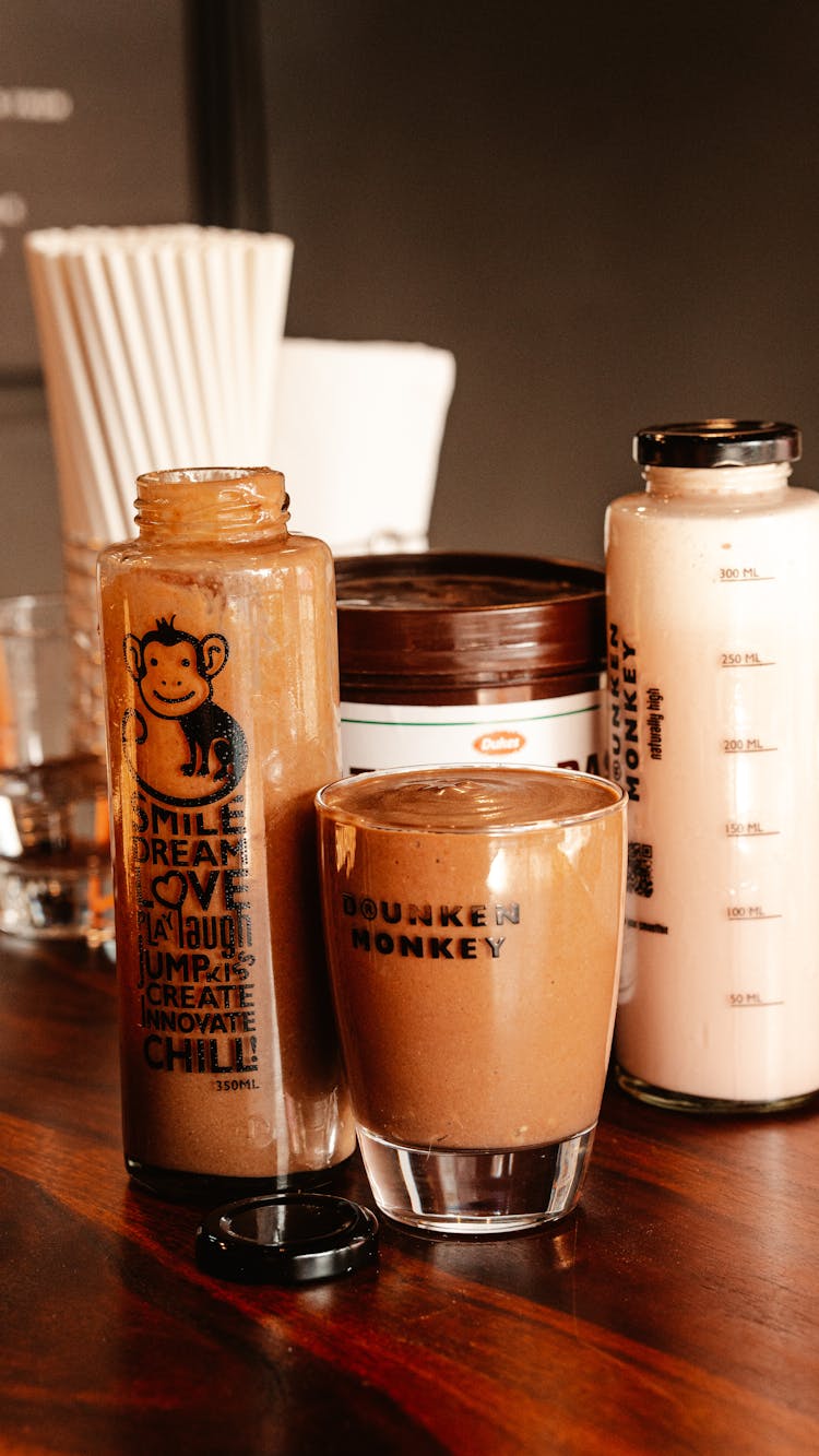 A Chocolate Drinks On A Wooden Table