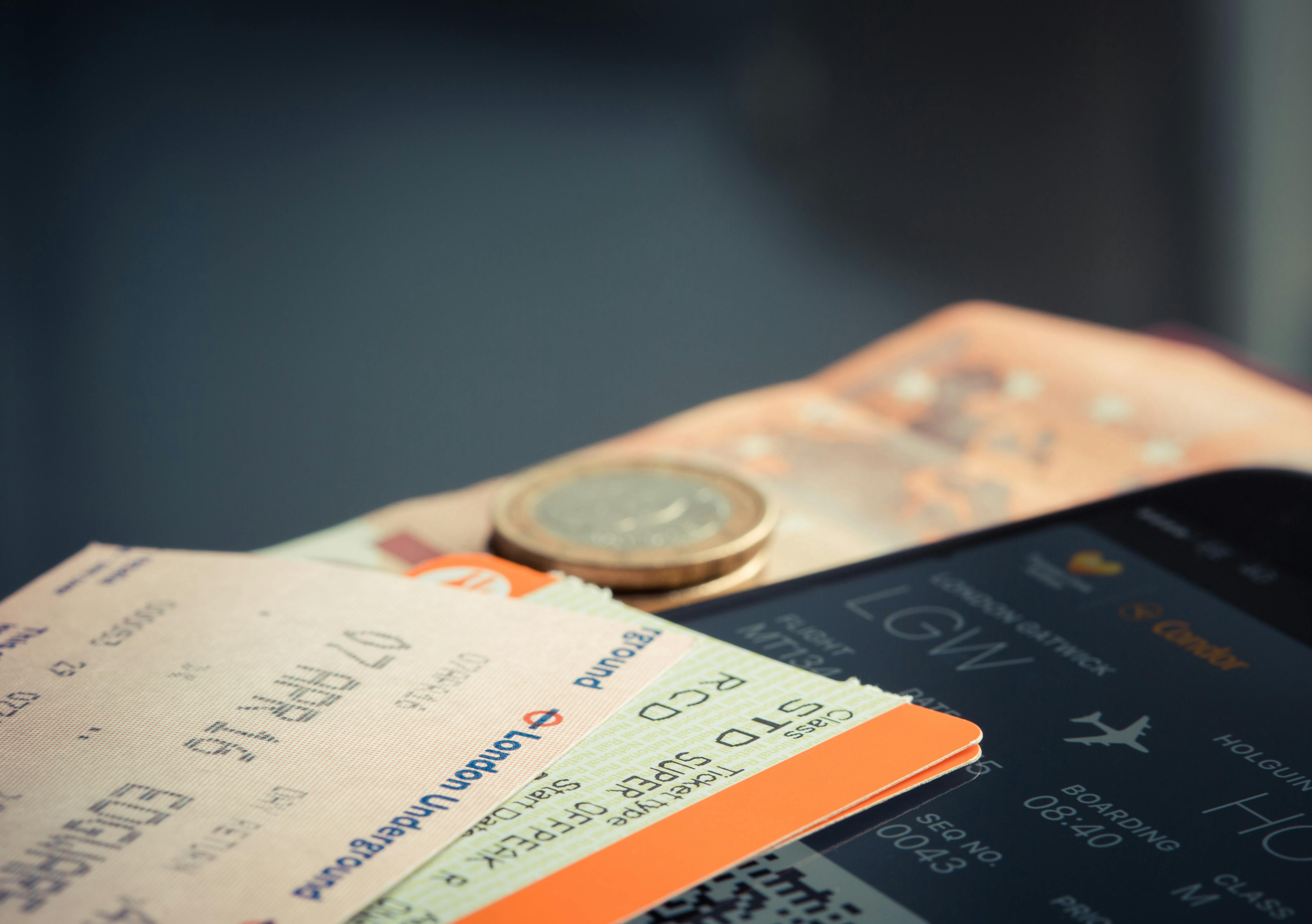 orange and green label airplane ticket