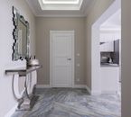 Modern corridor interior with entrance door and mirror at home