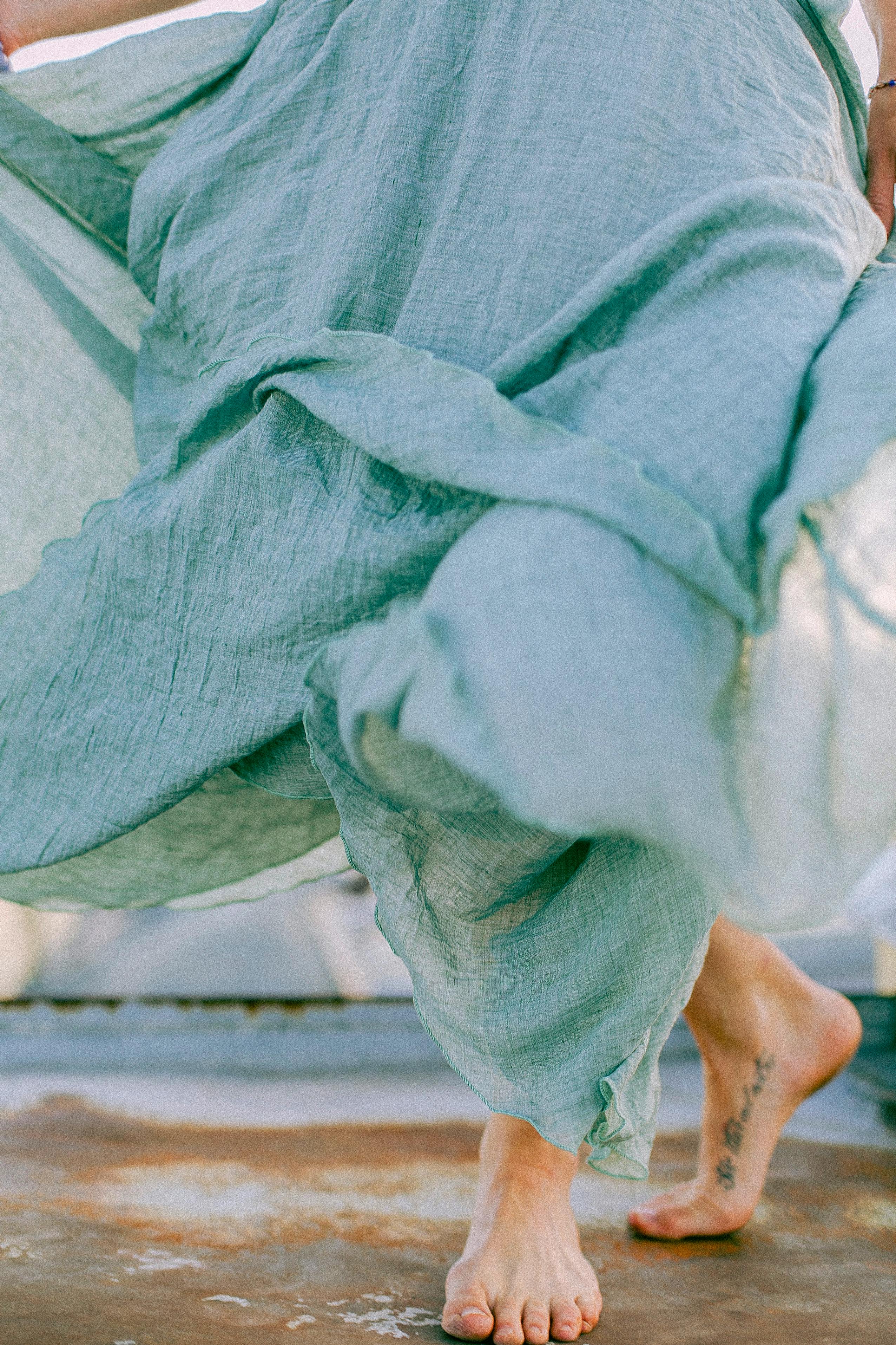 teal and white dress