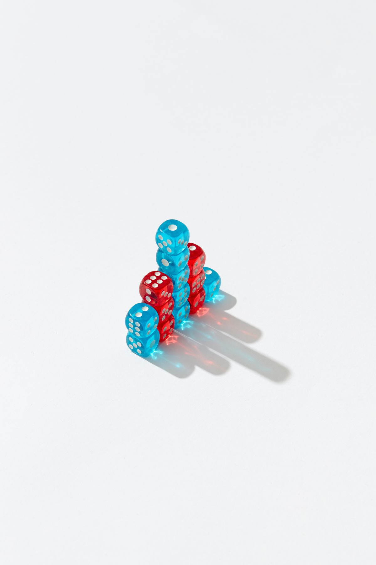 Red and blue dice stacked for a Dice Stacking Race